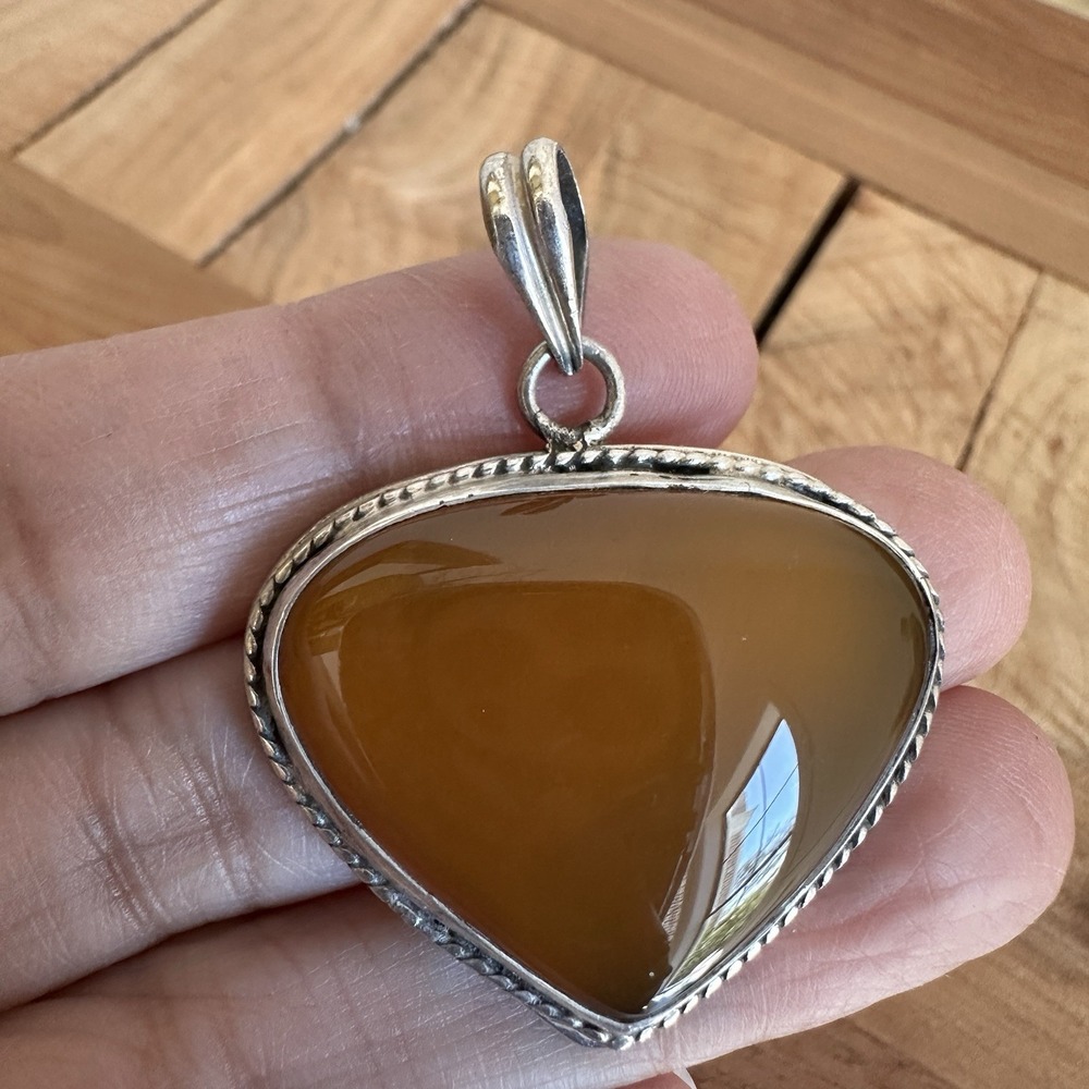Vintage Pendant 1.625 Inch Orange Agate Gem Cabochon Teardrop 925 Sterling 13.2g